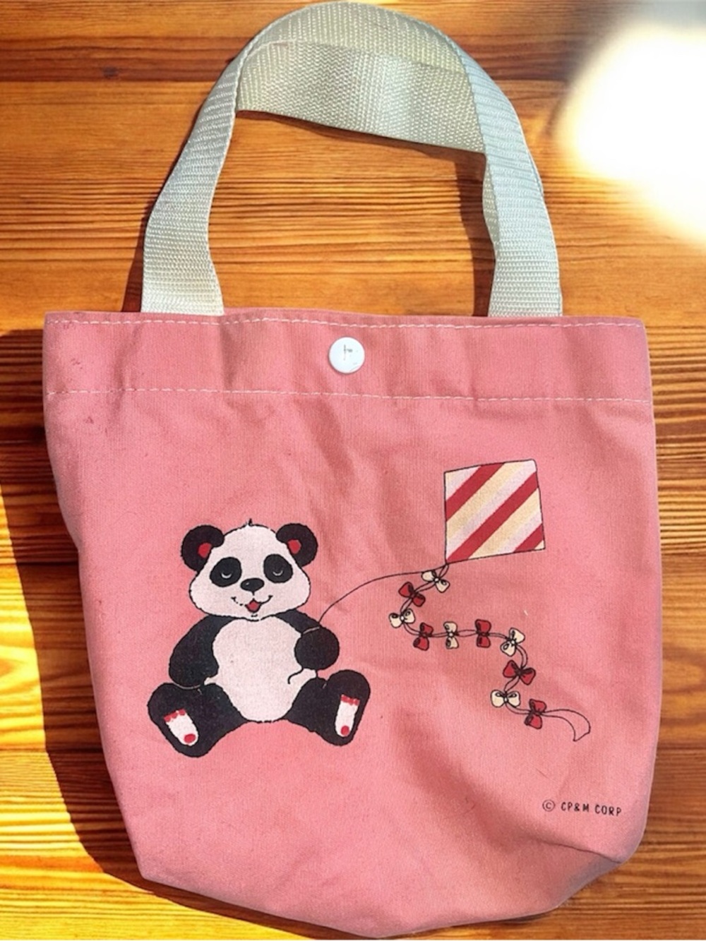Vintage CP&M Corp Pink Canvas Tote Bag with Printed Graphic of Panda & Kite